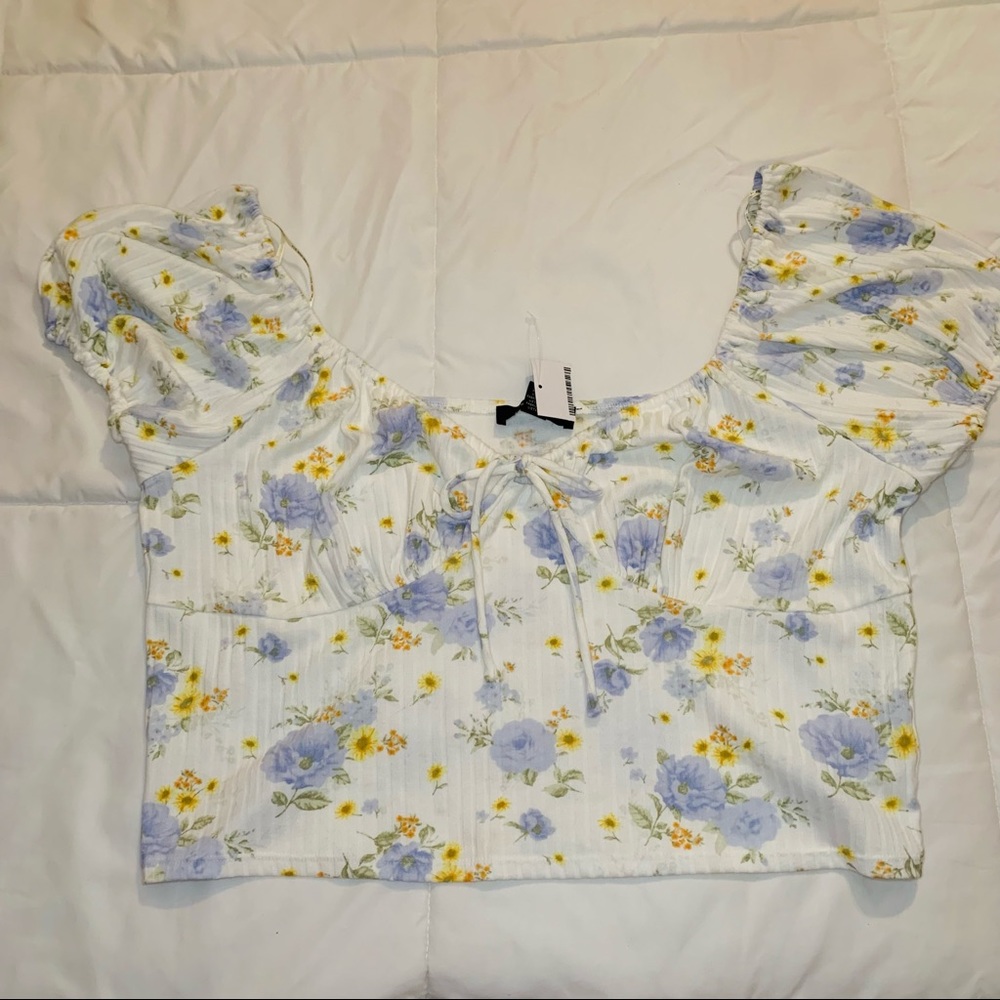 Forever 21 + Beige Blue Floral Cottage-core Top Size 3X